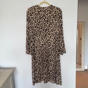 Chicos Womens Leopard Print Dress Size XL | 3 Petite Mockneck Midi Bell Sleeve